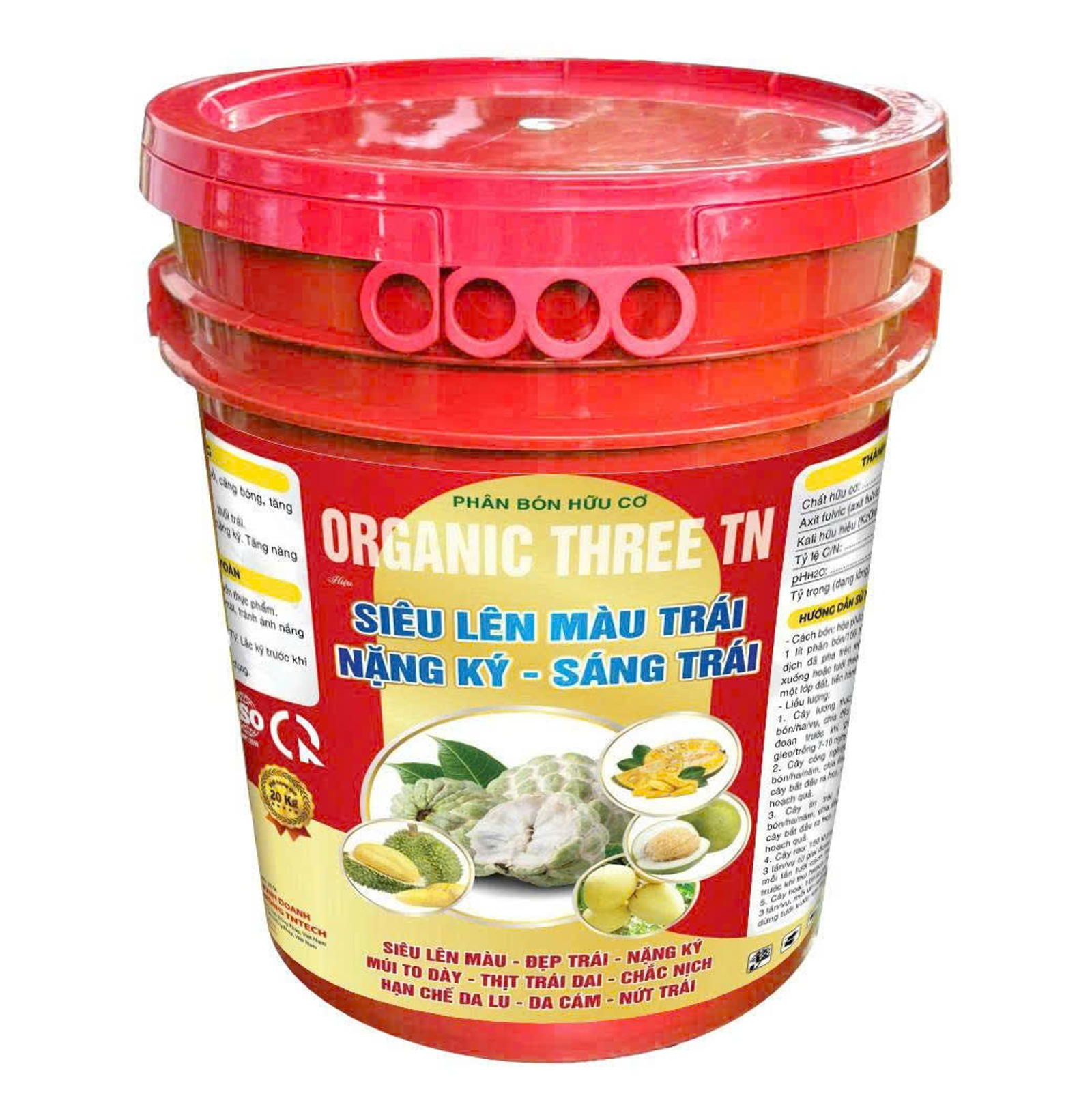 Phân bón hữu cơ Organic Three TN – Siêu Lên Màu Trái, Nặng Ký, Sáng Trái 20 kg