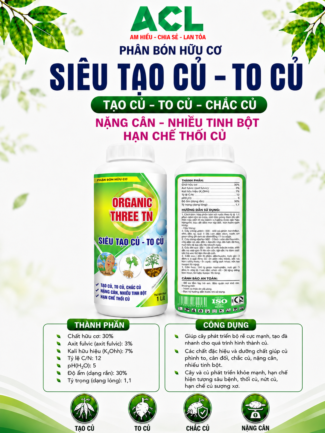 Phân bón hữu cơ Siêu Tạo Củ, To Củ 1 lít - Image 2